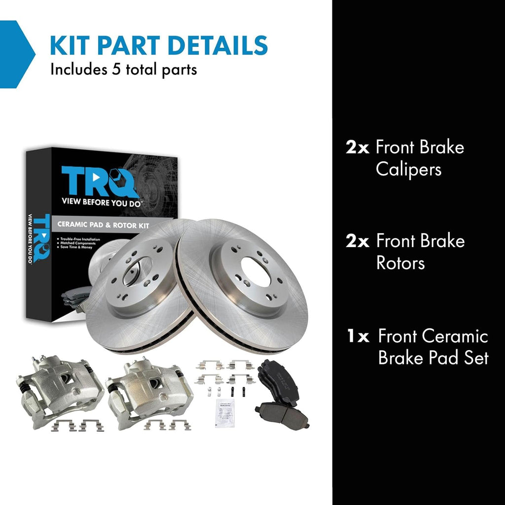 TRQ Front Brake Pad and Rotor Set Ceramic Vented Rotors Calipers Compatible with 2011-2014 Chrysler 200 2008-2014 Dodge Avenger Caliber 2007-2017 Jeep Compass Patriot