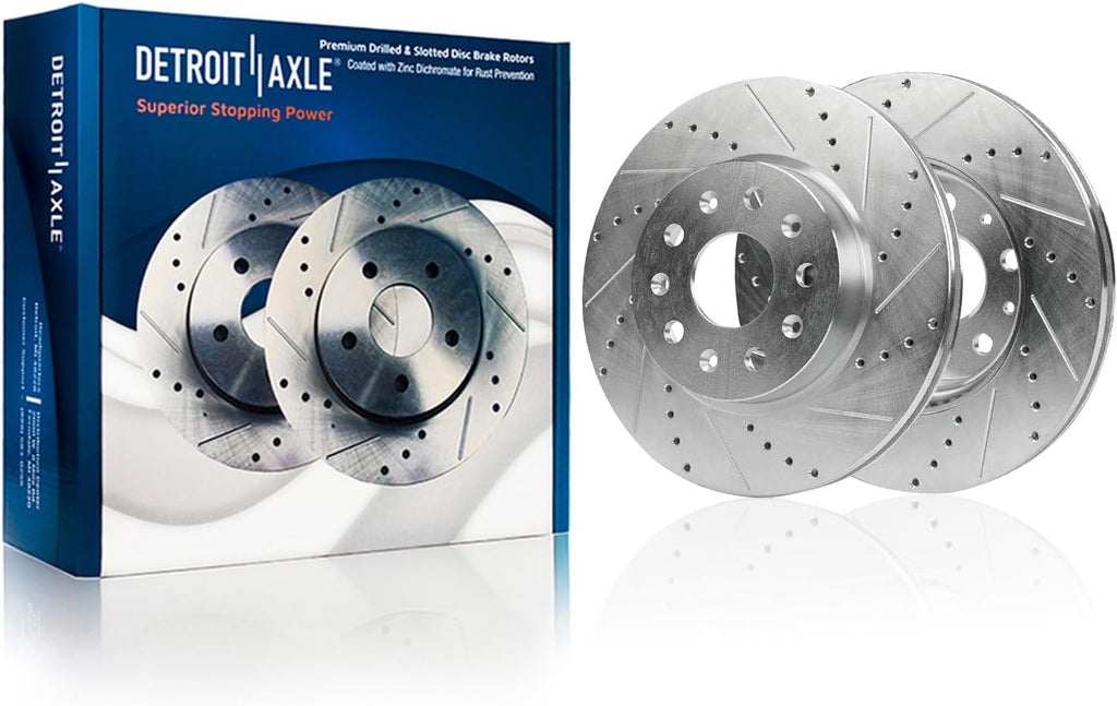 Detroit Axle - Brake Kit for 2015-2019 Cadillac ATS, Drilled and Slotted Disc Brake Rotors Ceramic Brakes Pads with Hardware 2016 2017 2018 Replacement: 12.64' inch Front and 12.40' inch Rear Rotors