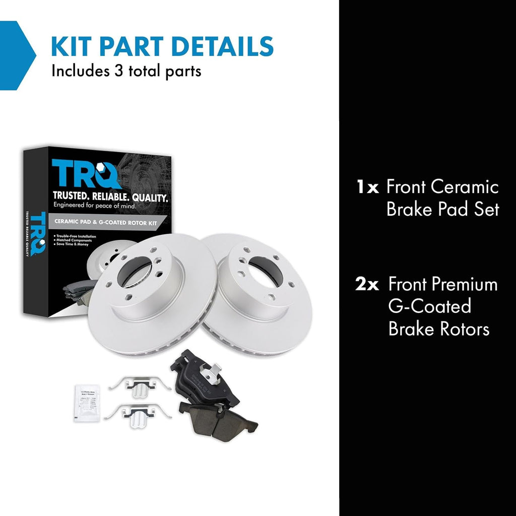 TRQ Front Brake Pad and Rotor Set Ceramic G Coated Vented Rotors Compatible with 2008-2013 BMW 128i 2006 325i 325xi 2007 328i 328xi