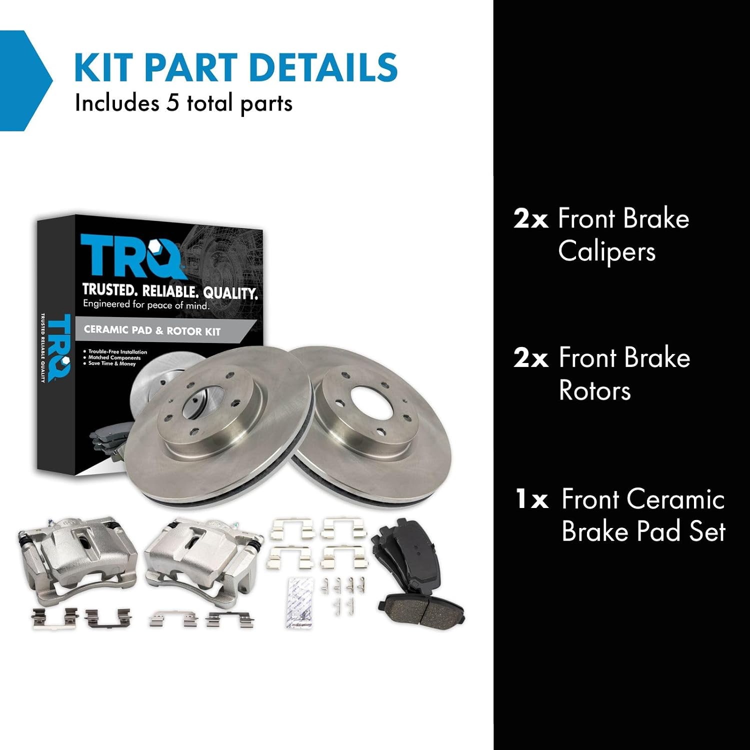 TRQ Front Brake Pad and Rotor Set Ceramic Rotors Calipers Compatible with 2013-2015 Mazda CX-5