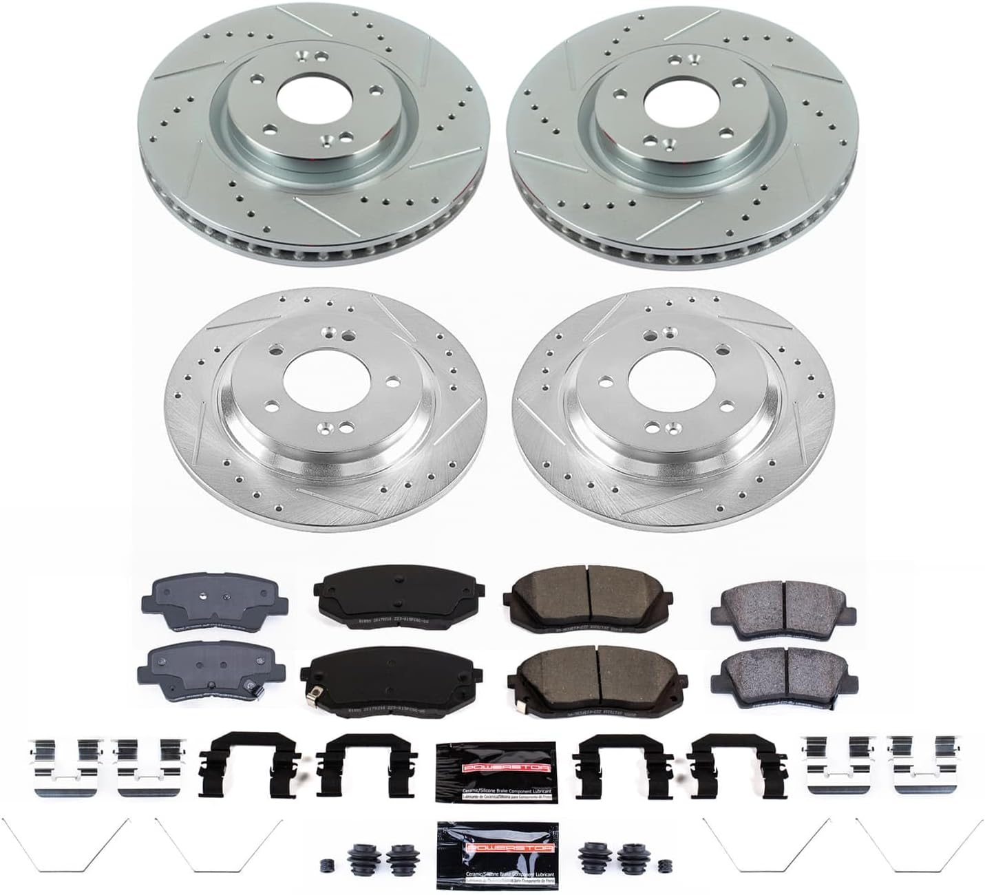 PowerStop Front and Rear Brake Kit for Kia Optima 2020 - Drilled and Slotted Disc Rotors with Carbon-Fiber Ceramic Brake Pads Replacement, K9167