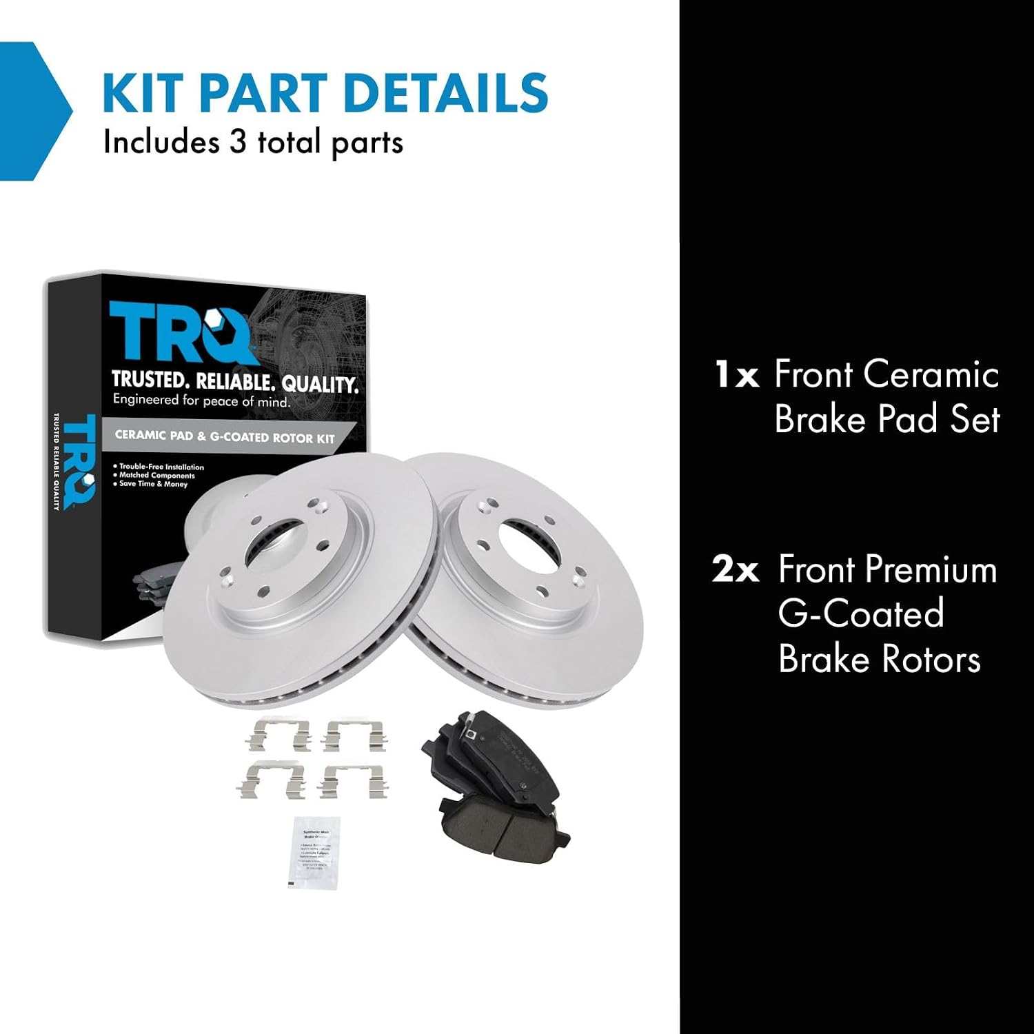 TRQ Front Ceramic Brake Pad and Rotor Set Coated 11.81 in 5-Lug for 2010-2012 Hyundai Santa Fe 2011-2013 Kia Sorento with 300mm Front Rotors Models