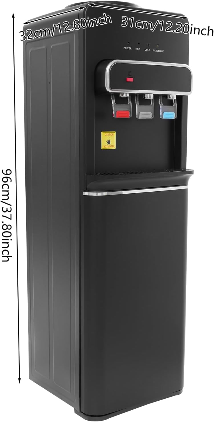 Bottom Loading Water Cooler Dispenser 3 Temperature Settings Hot, Cold & Room Water, Water Dispenser for 3 or 5 Gallon Bottles Heating Capacity 1.32Gal/H, Cooling 0.53Gal/H (Black 550W)