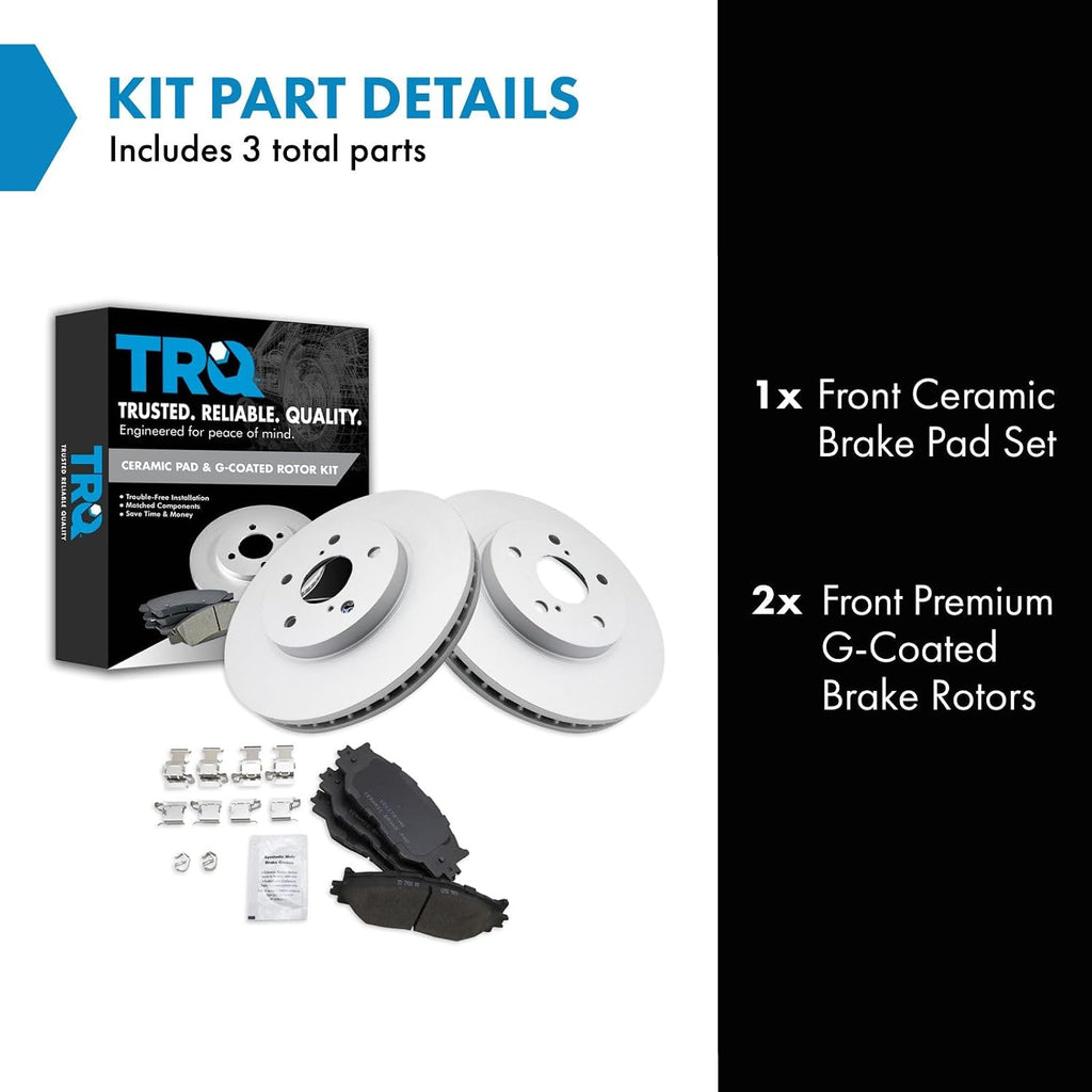 TRQ Front Brake Pad and Rotor Set Ceramic G Coated Rotors Compatible with 2006-2008 Lexus IS250 2014-2015 IS250