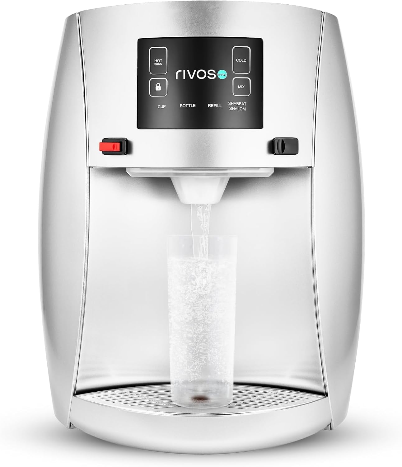 Rivos Spirit Smart Water Dispenser, Hot & Cold Countertop Dispenser, 316 Stainless Steel, Shabbat-Compatible System with Filter & Carbon Filter, Eco-Friendly Home & Office Hydration (Midnight Silver)