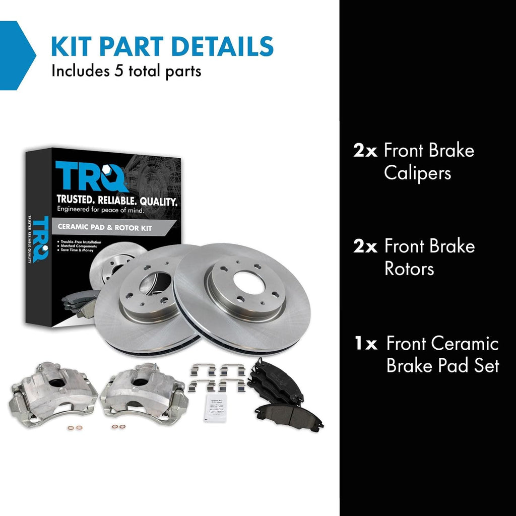 TRQ Front Brake Pad and Rotor Set Ceramic Vented Rotors Calipers Compatible with 2008-2011 Ford Focus
