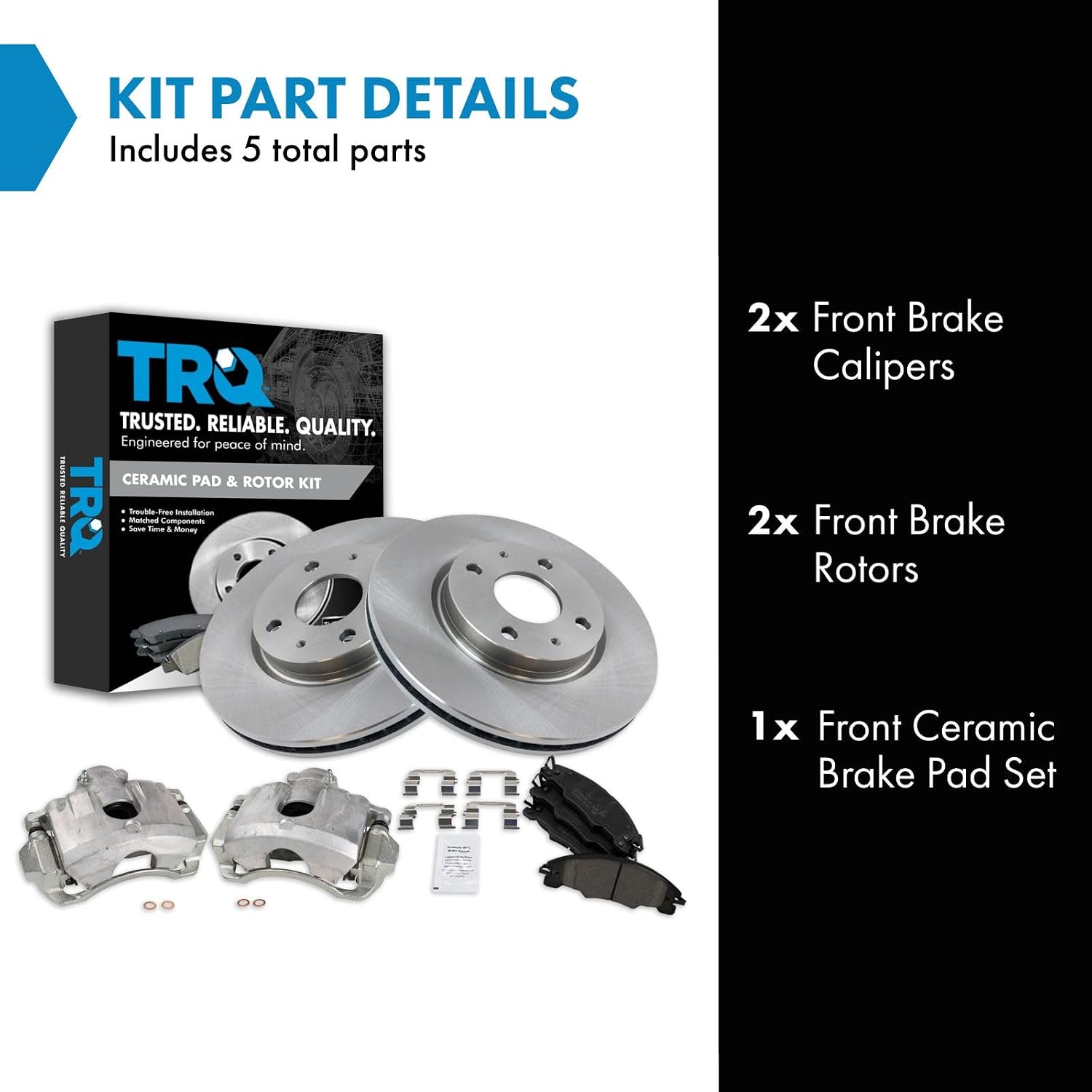 TRQ Front Brake Pad and Rotor Set Ceramic Vented Rotors Calipers Compatible with 2008-2011 Ford Focus