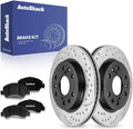 AutoShack Front Brake Rotors & Ceramic Pads for Chevrolet, Silverado 1500 2005-2018, 4WD RWD V6 4.3L V8 4.8L 5.3L 6.0L 6.2L - E-Coated Drilled & Slotted - ShadowGuard - 12.99' (329.9 mm), 6-Lug