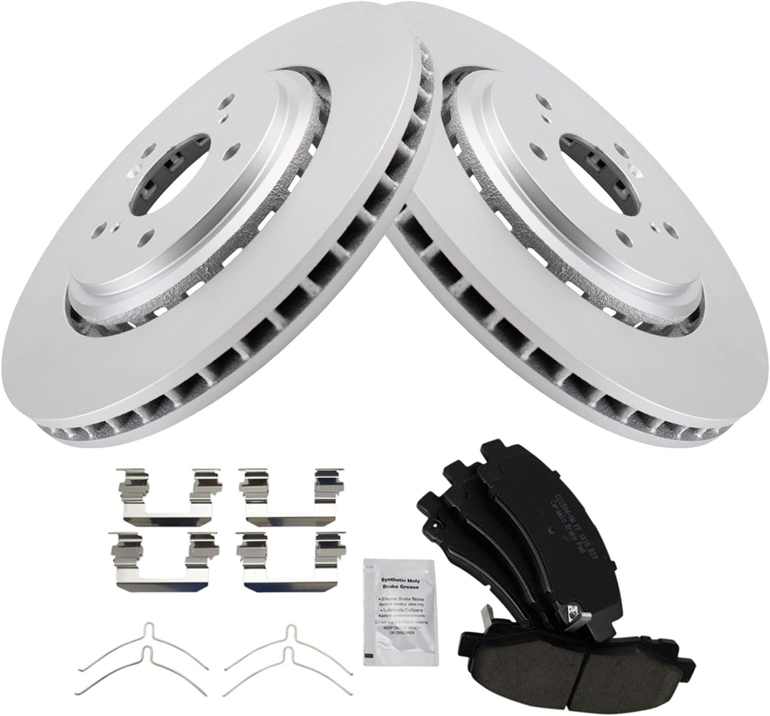 TRQ Front Brake Pad and Rotor Set Ceramic G Coated Vented Rotors Compatible with 2015-2020 Acura TLX