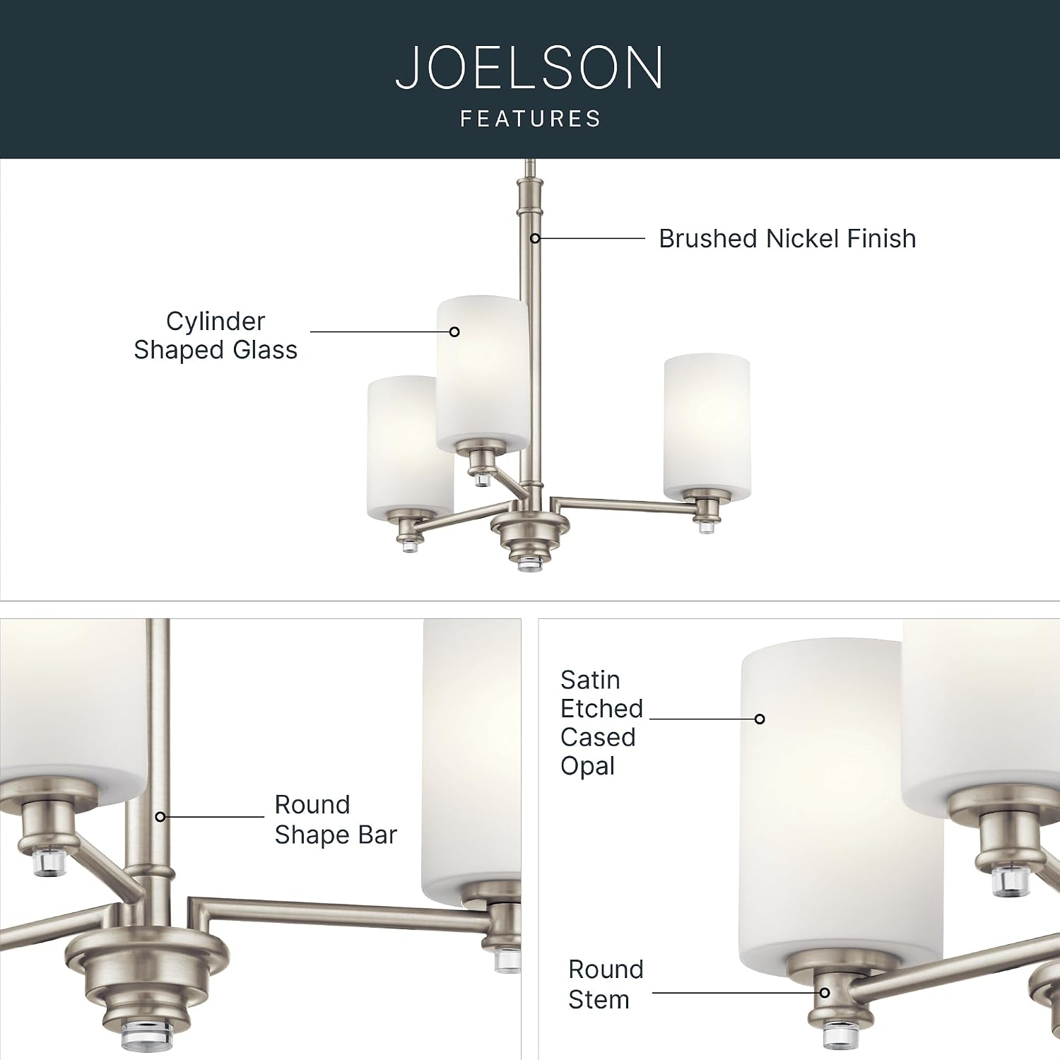 Kichler Joelson 18.5' 3 Light Mini Chandelier with Satin Etched Cased Opal and Clear Glass Accent Glass in Brushed Nickel