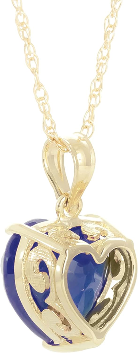 Galaxy Gold GG 4.3 Carat 14k Solid Gold Necklace with Natural Heart Shaped 10 mm Sapphire