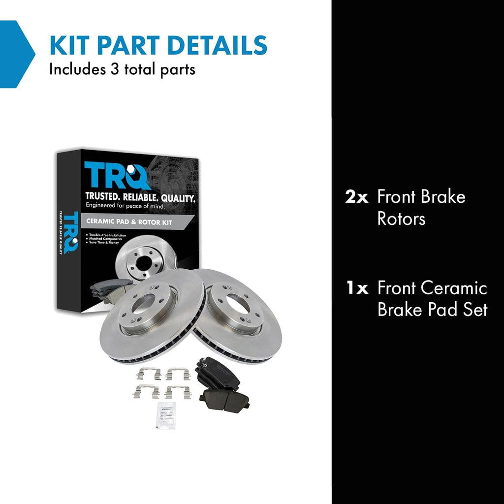 TRQ Front Brake Pad and Rotor Set Ceramic Vented Rotors Compatible with 2012-2014 Hyundai Azera