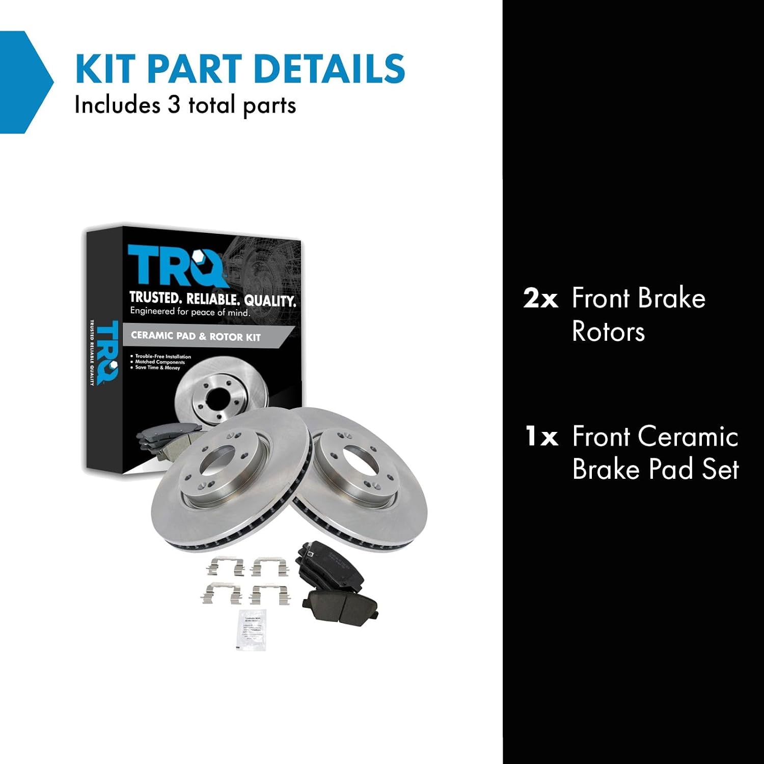 TRQ Front Brake Pad and Rotor Set Ceramic Vented Rotors Compatible with 2012-2014 Hyundai Azera