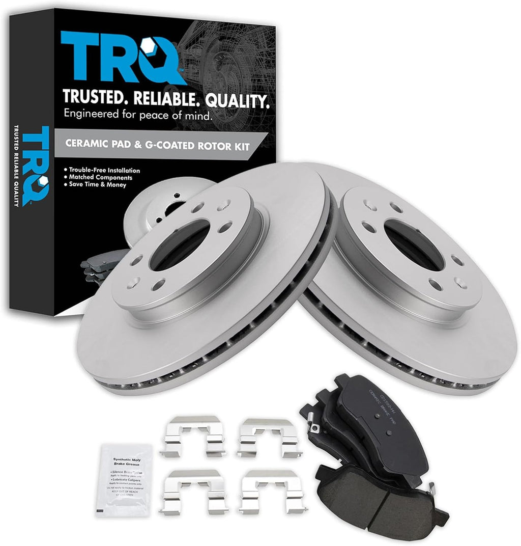 TRQ Front Ceramic Brake Pad and Rotor Set Coated Compatible with 2012-17 Hyundai Accent 12-16 Kia Rio EX LX 2017 Kia Rio with 256 mm Diameter Front Rotors