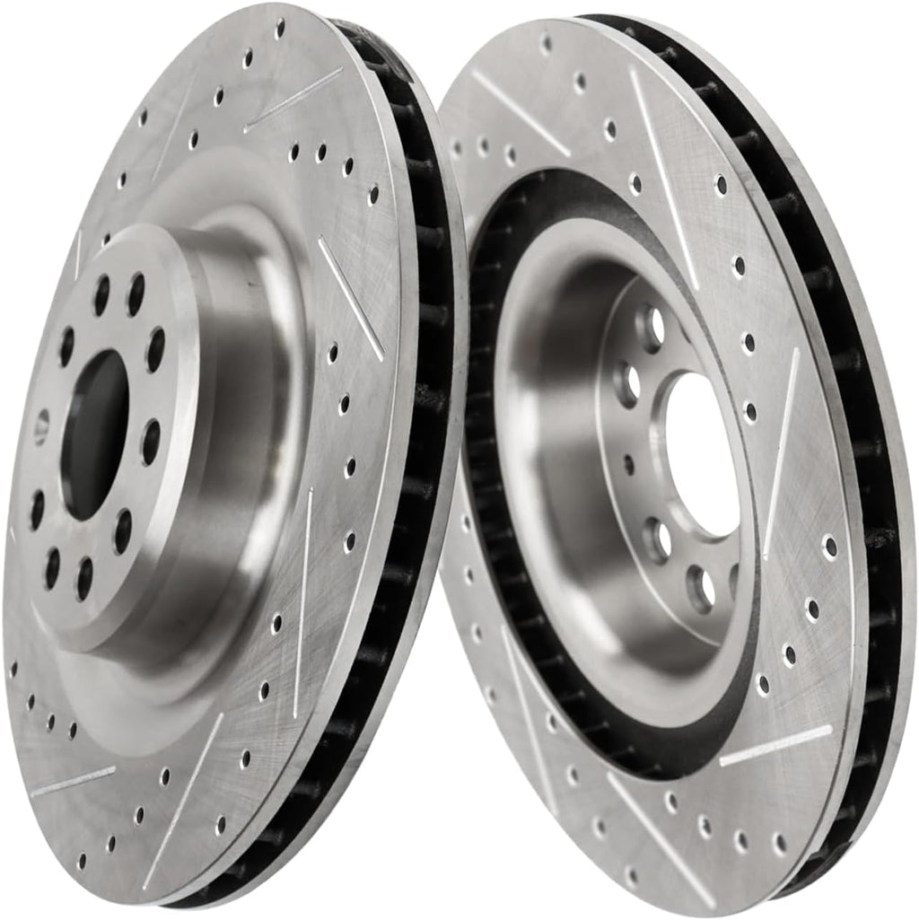 Detroit Axle - 8pc Brake Kit for 2016 Tesla Model S, Drilled and Slotted Disc Brake Rotors Ceramic Brakes Pads with Hardware Replacement: 13.98' inch Front and 14.37' inch Rear Rotor