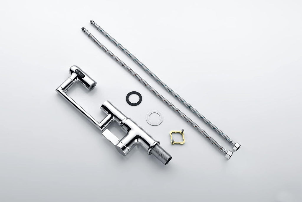 Lefton Rotatable Bathroom Faucet with Temperature Display in Fahrenheit (Batteries-Free), 3 Water Modes, Chrome, BF2204-1