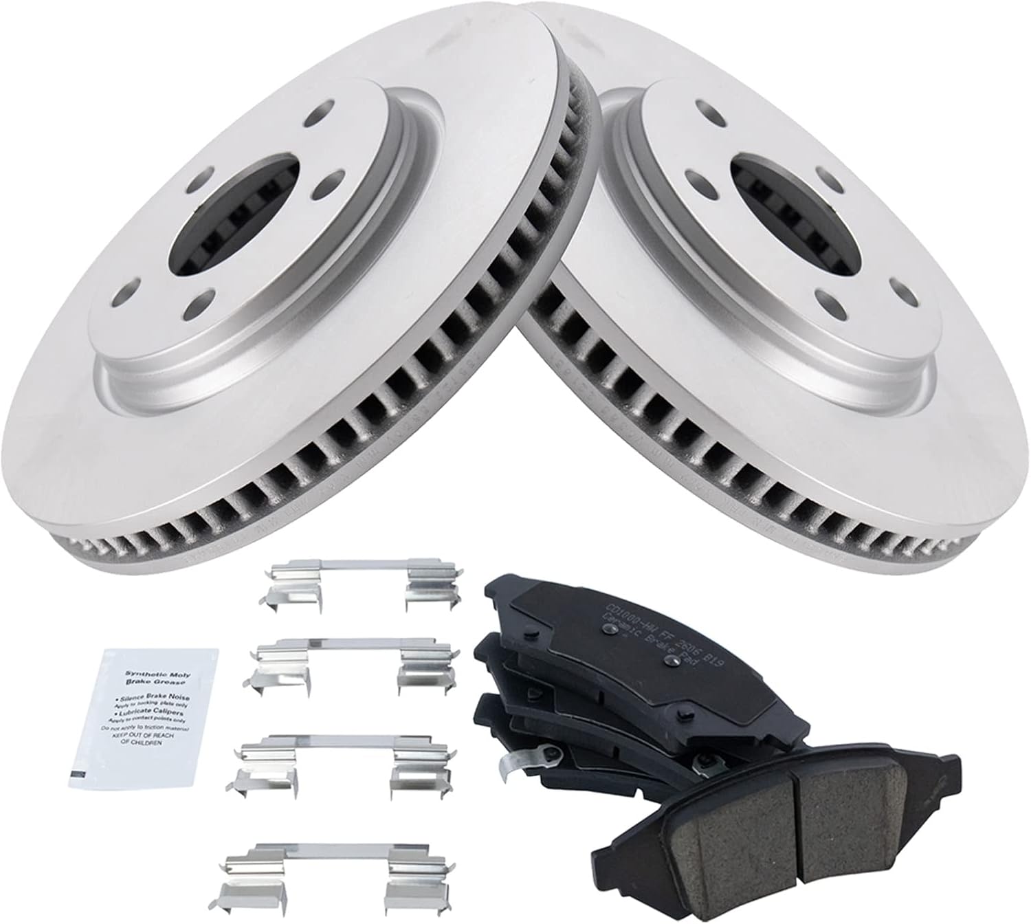 TRQ Front Brake Pad and Rotor Set Ceramic Coated Vented Rotors Compatible with 2004 Pontiac Grand Prix