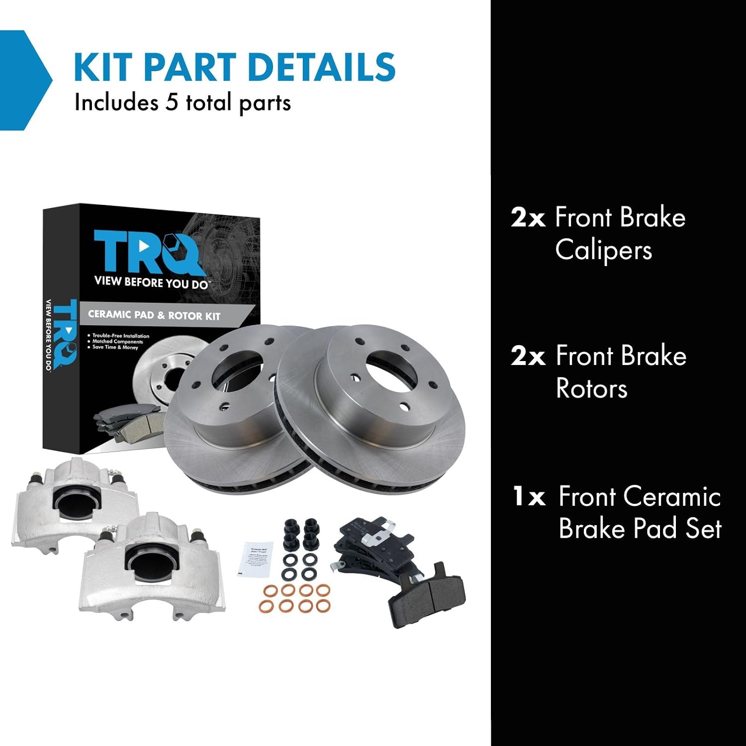 TRQ Front Brake Pad and Rotor Set Ceramic Vented Rotors Calipers Compatible with 1990-2002 Chevrolet Astro 1990-2002 GMC Safari