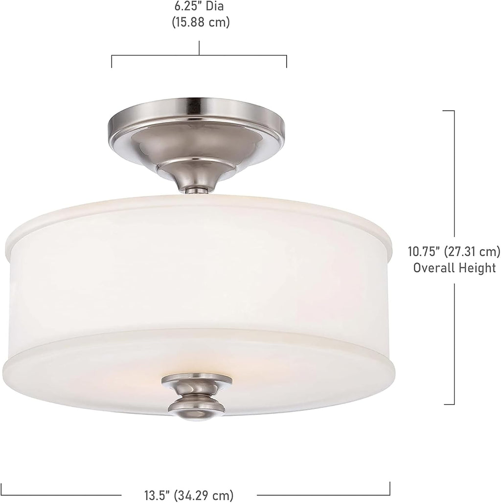 Minka Lavery 4172-84 Harbour Point Semi-Flush, 2-Light, 120 Total Watts, 13.5-in H x 10.75-in W, Brushed Nickel