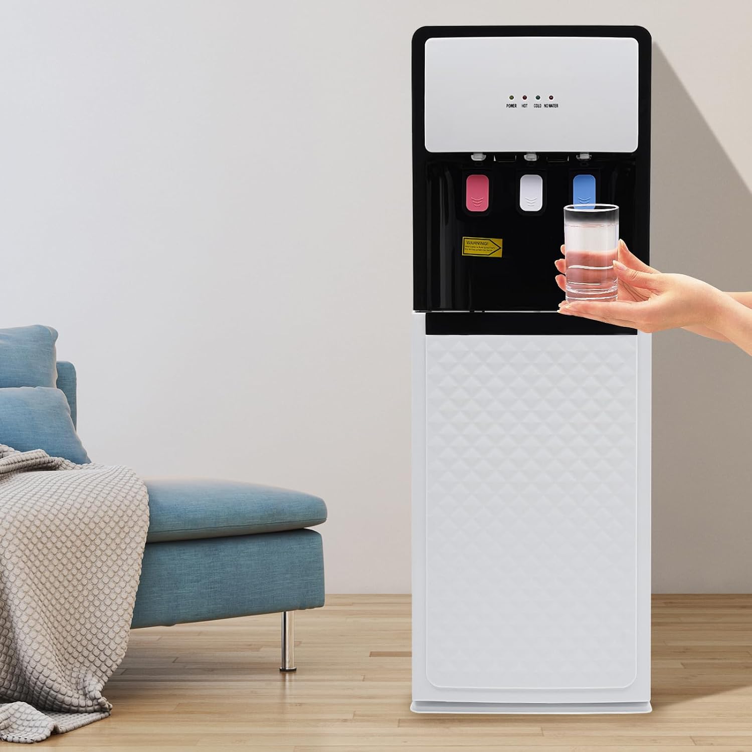 Bottom Loading Water Cooler Dispenser, Hot & Cold Water Cooler Countertop Electric Hot and Cold Water Dispenser with 3 Temperature Settings for Home, Office, Commercial (White)