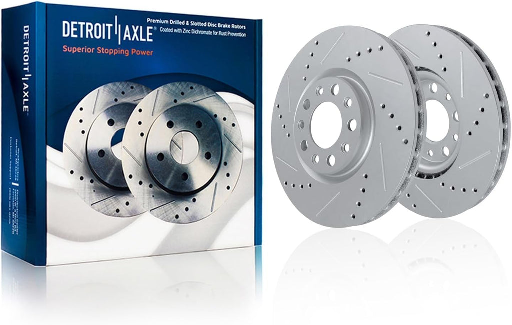 Detroit Axle - 8pc Brake Kit for 2016 2017 2018 2019 2020 2021 2022 2023 Jeep Cherokee, Drilled Slotted Disc Brake Rotors Ceramic Brakes Pads Replacement: 12.99' inch Front and 12.60' inch Rear Rotor