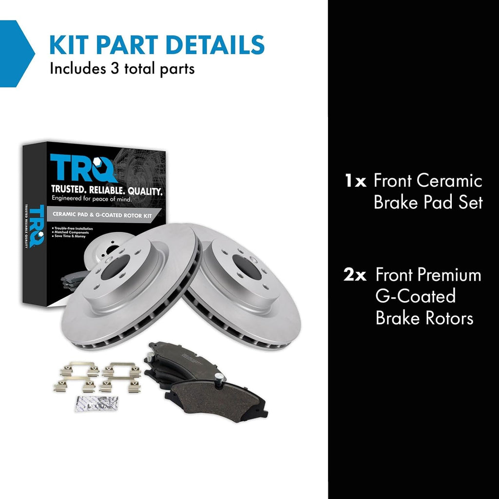 TRQ Front Brake Pad and Rotor Set Ceramic G Coated Vented Rotors Compatible with 2017 Land Rover Discovery 2010-2016 LR4 2014-2017 Range Rover 2011-2017 Range Sport
