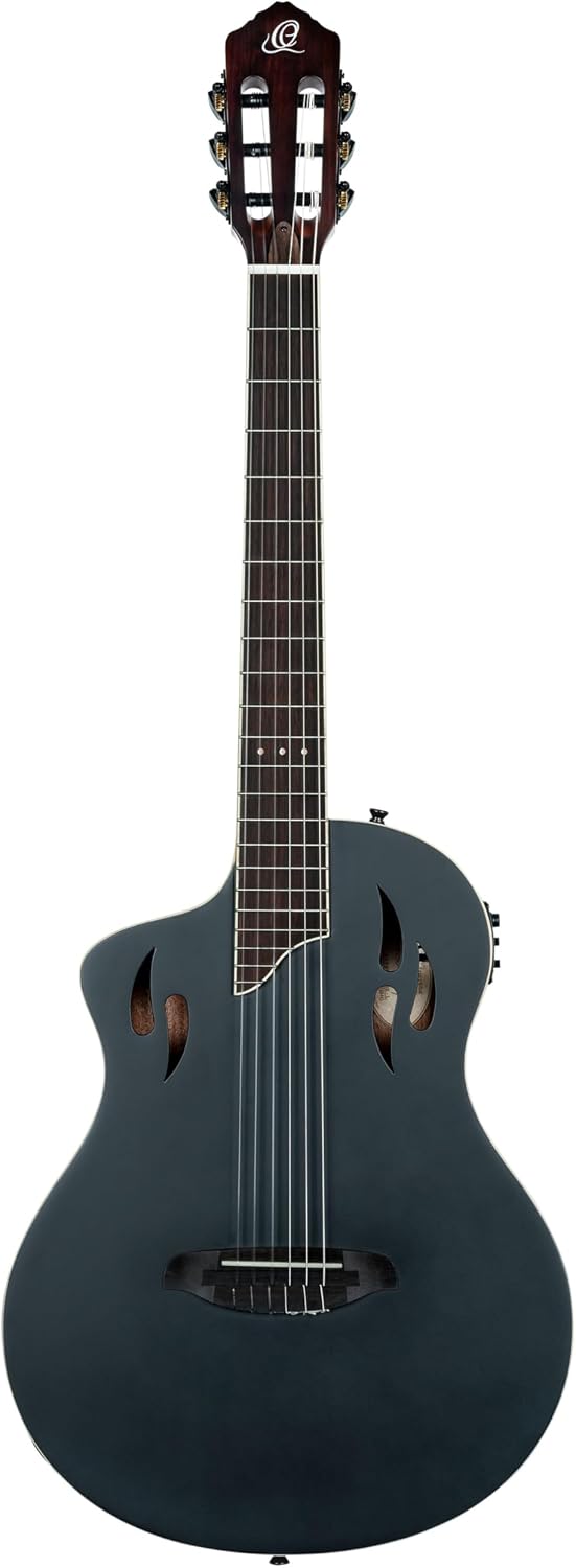Ortega Lefty TourPlayer Standard Thinline Crossover Nylon-String Electric Guitar w/Pro gig bag, Satin Black (RTPSTD-SBK-L)