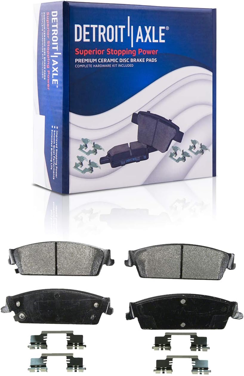 Detroit Axle - Rear Drilled Rotors Brake Pads Right Caliper Replacement for Escalade Silverado Sierra 1500 Tahoe - 5pc Set