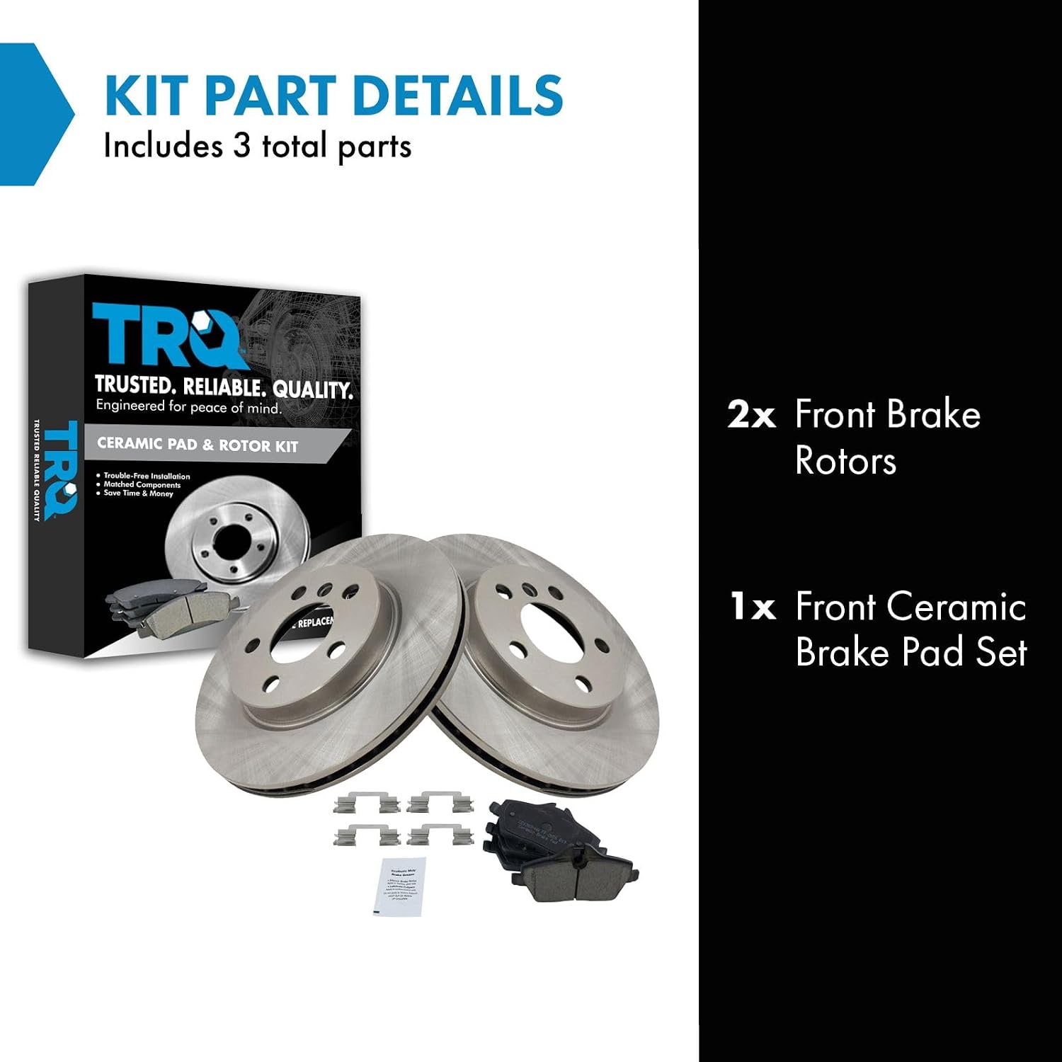 TRQ Front Brake Pad and Rotor Set Ceramic Vented Rotors Compatible with 2014-2016 Mini Cooper