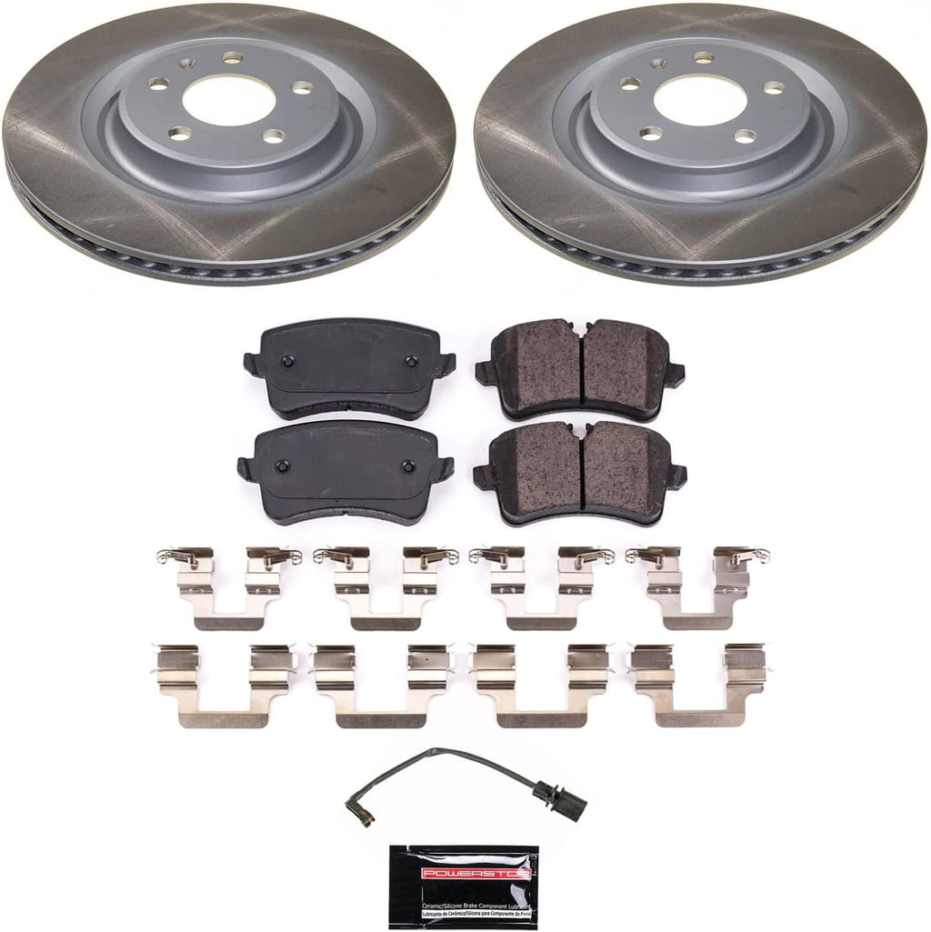 PowerStop Rear Brake Kit for Audi A6 2012-18 |A6 Quattro 2012-18 |A7 Quattro 2013-18 - Ceramic Brake Pads + Semi Coated Rotors Replacement, SC6139