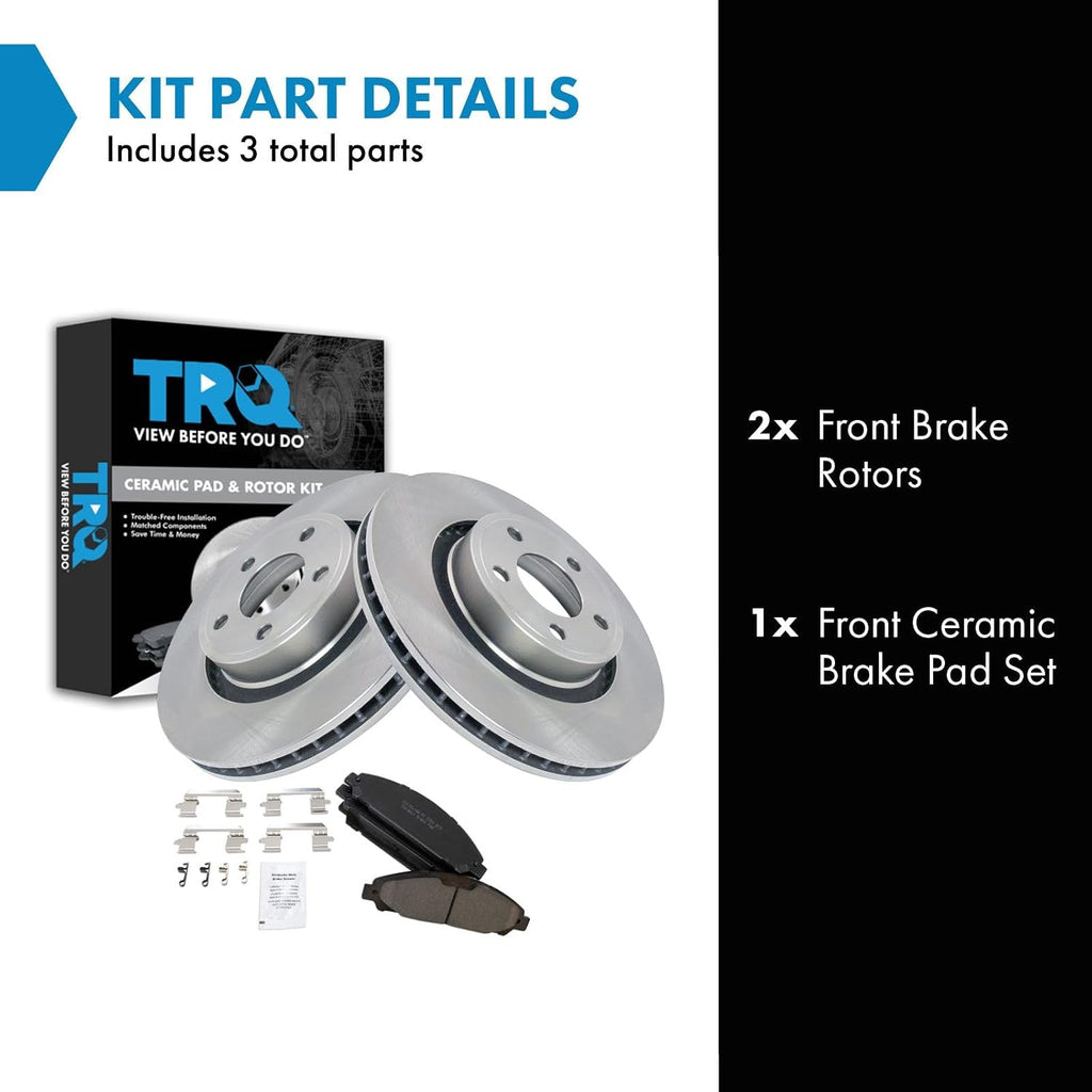 TRQ Front Brake Pad and Rotor Set Ceramic Vented Rotors Compatible with 2015-2017 Ford Mustang
