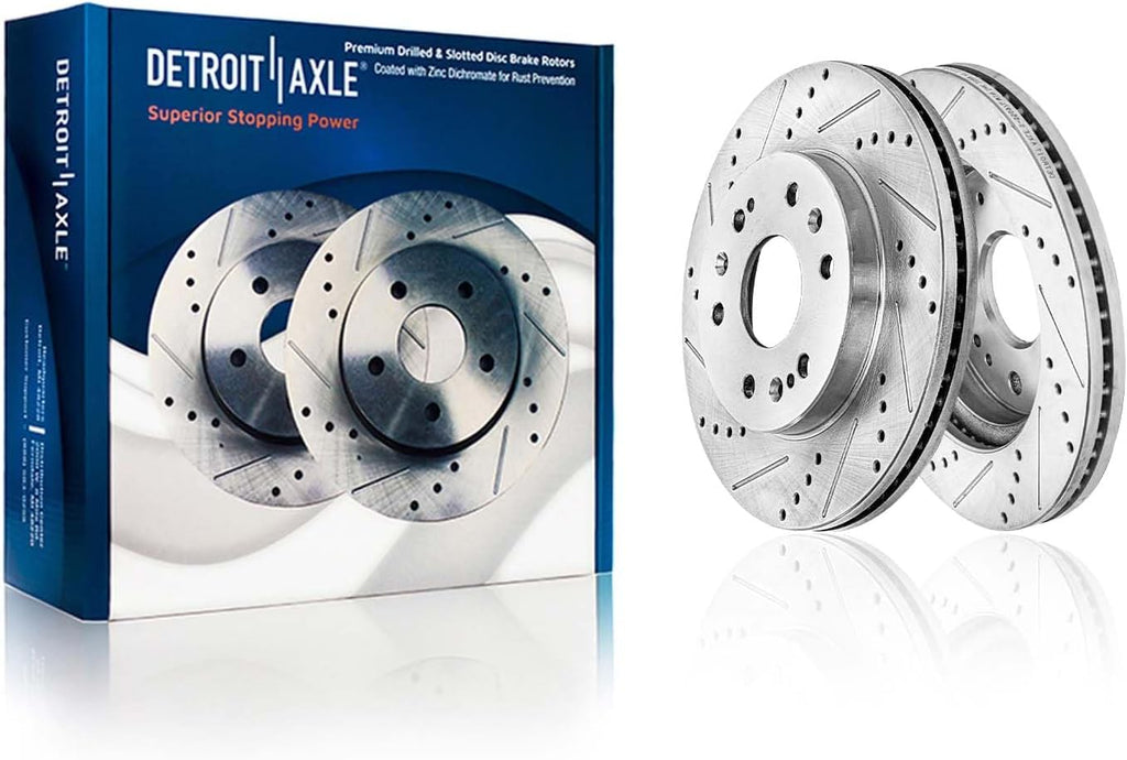 Detroit Axle - Front Brake Kit for Chevrolet GMC Silverado Sierra 1500 Tahoe Yukon Escalade Drilled & Slotted Disc Brake Rotors Ceramic Brake Pads Lug Nuts w/key Replacement : 12.99' inch Rotor