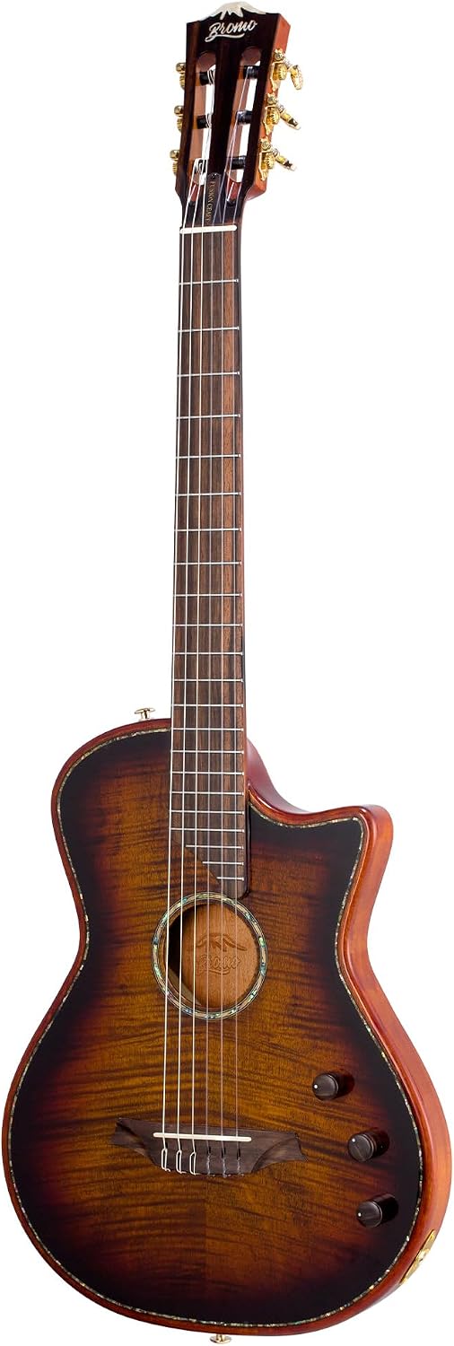 Bromo BEN2C 3TS Electric Nylon String Guitar, Thinline Fully Chambered Semi-Hollow Body