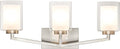 XiNBEi Lighting Brushed Nickel Bathroom Vanity Light, Modern 3-Light Bathroom Light Fixture with Dual Glass Shade Iron Wall Sconce Lighting Over Mirror XB-W1294-3-BN