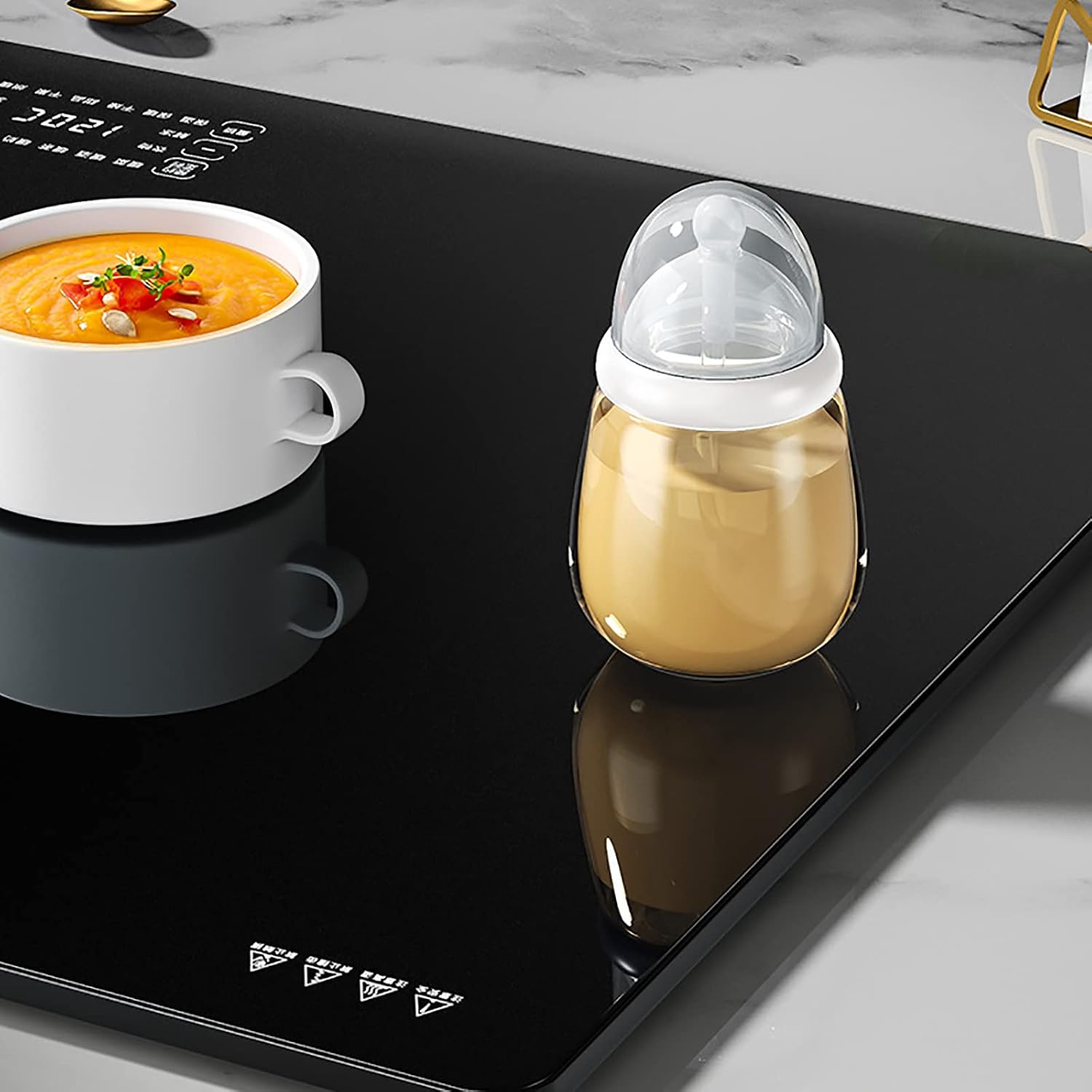 Plate Warmer Electric Hot Plate Warming Tray Rectangle Electric Food Warmer Tempered Glass Surface with 16 Functions Keeps Food Hot AdjusTemperature Control