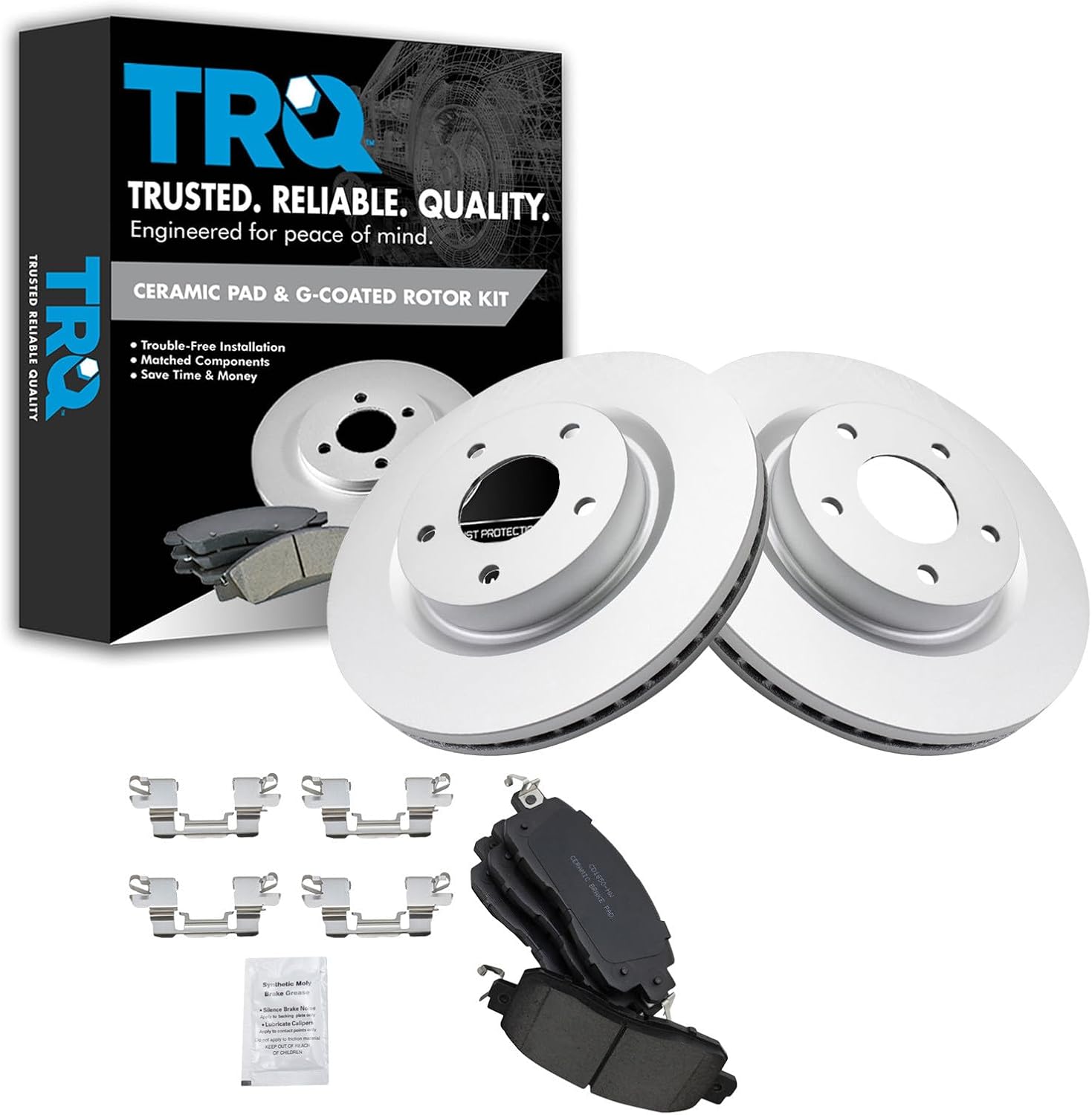 TRQ Front Ceramic Brake Pad and Rotor Set Coated Compatible with 2013-2023 Nissan Altima