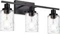 MELUCEE 3-Light Bathroom Light Fixtures, Vanity Lights Over Mirror Black Finish with Hammered Glass, Industrial Wall Light Fixture Suitable for Living Room Porch Kitchen (Patent No.: US D963914 S)