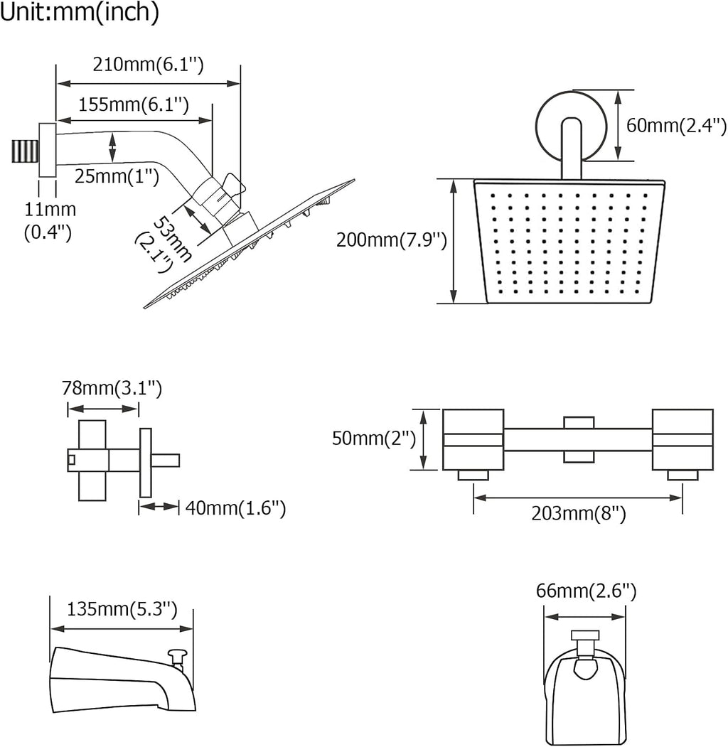 2 Handle Shower Faucet Set with Tub Spout Two Handles Tub Shower Faucet Set Bathtub Shower Faucet Combo Matte Black