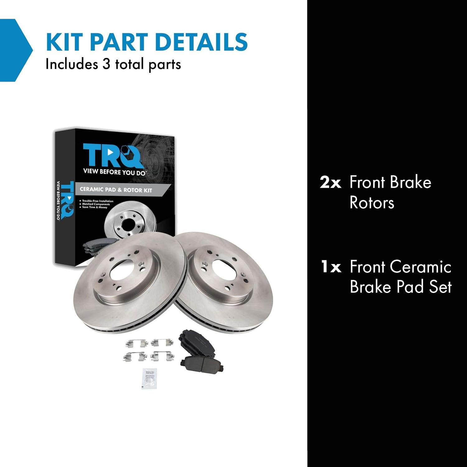 TRQ Front Brake Pad and Rotor Set Ceramic Compatible with 2016-2019 Honda HR-V