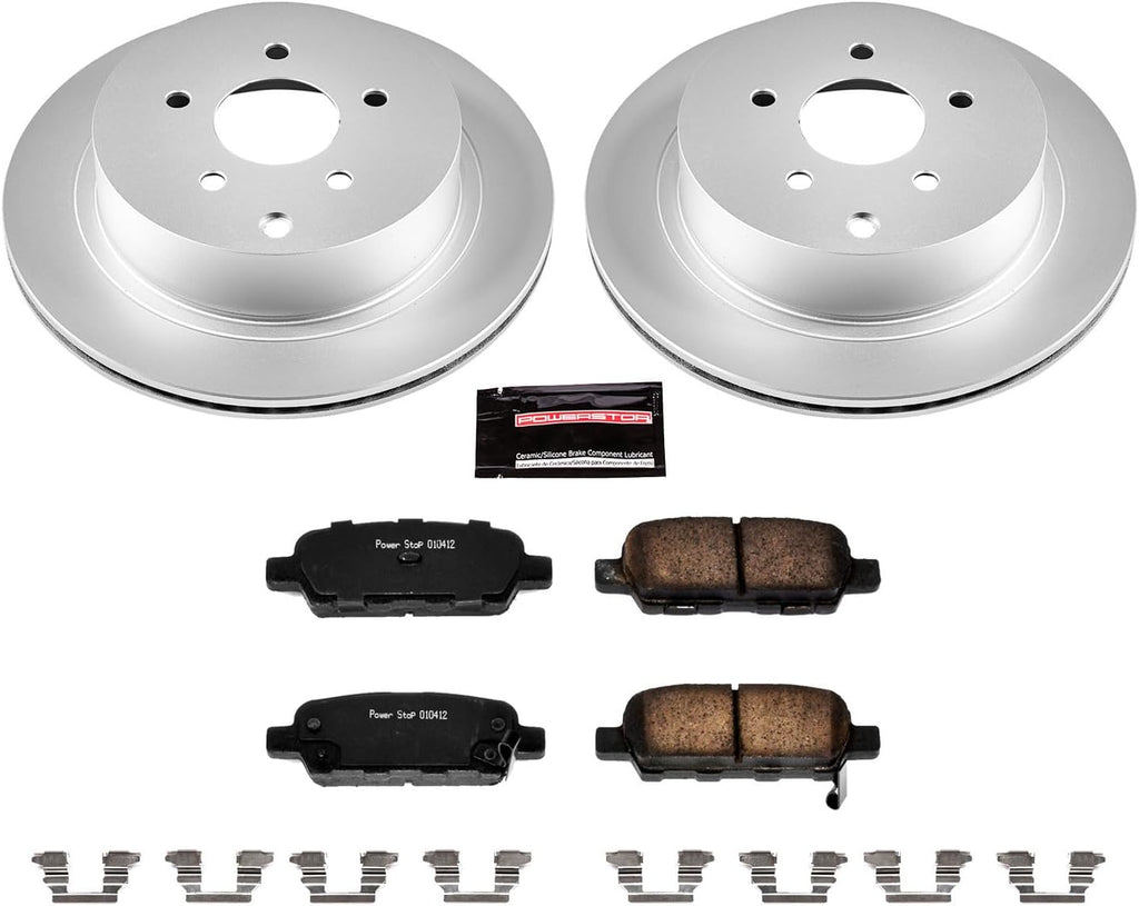 PowerStop Rear Brake Kit for INFINITI FX35 2003-08 |FX45 2003-08 |JX35 2013 |M35h 2012-13 |M37 2011-13 - Fully-Coated Disc Rotors with Z17 Ceramic Brake Pads Replacement, CRK2427