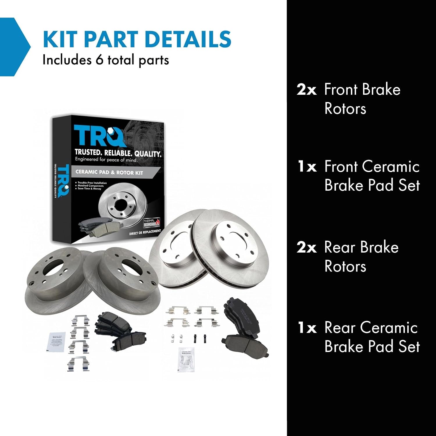 TRQ Front and Rear Brake Pad and Rotor Set Ceramic Compatible with 2004-2012 Mitsubishi Galant