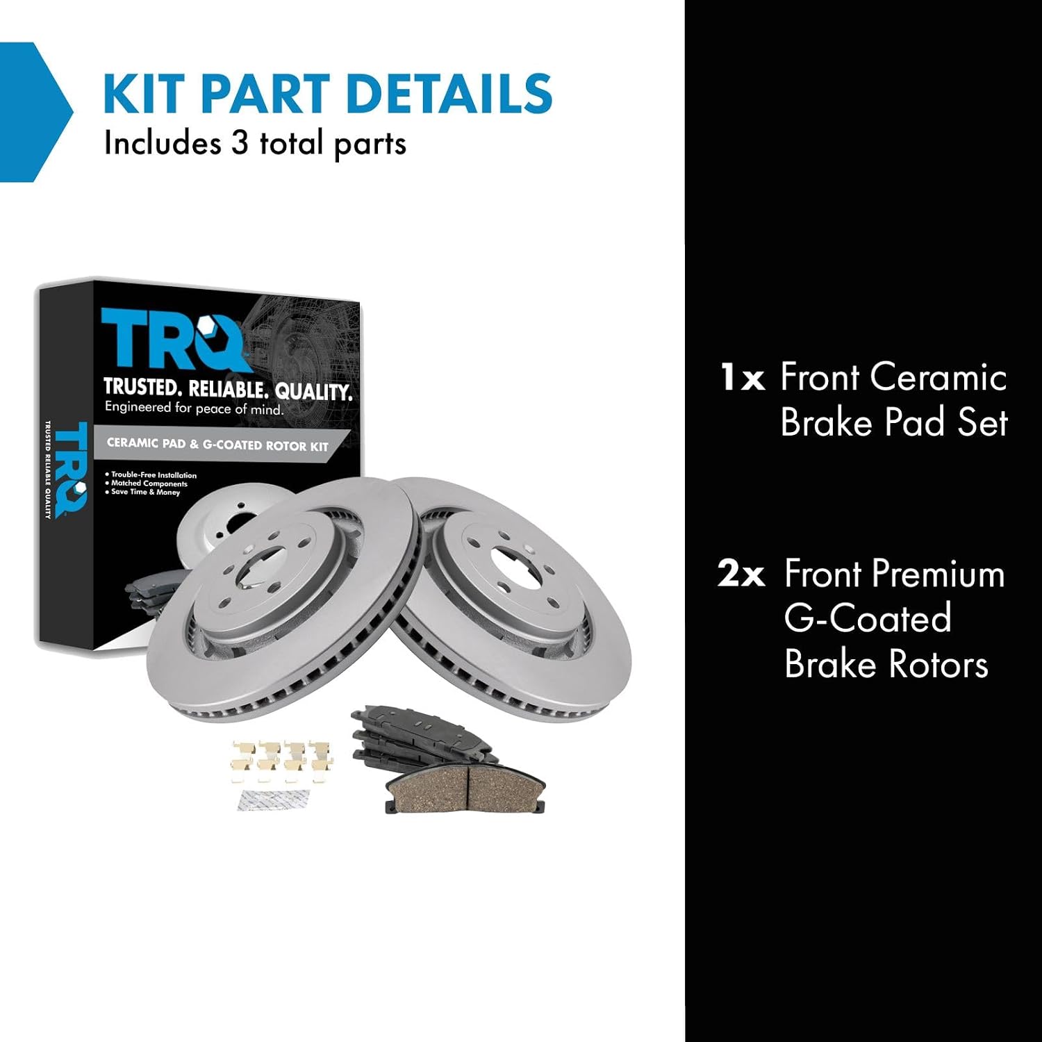 TRQ Front Brake Pad and Rotor Set Ceramic Coated Vented Rotors Compatible with 2013-2019 Ford Explorer Flex Police Interceptor Sedan and Utility Special Service Police Sedan Taurus Lincoln MKS MKT