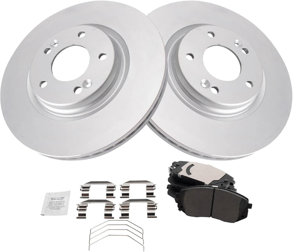 TRQ Front Brake Pad and Rotor Set Ceramic Coated Vented Rotors Compatible with 2017-2019 Hyundai Sonata 2018-2021 Kona 2018-2020 Elantra GT Kia Optima 2019-2021 Veloster 2017-2018 Soul 2021 Seltos