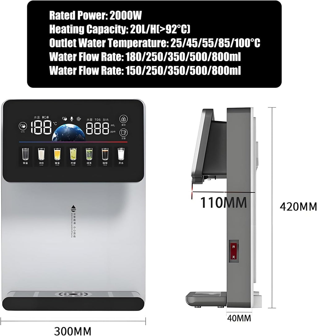 Wall Mounted Instant Heat Office Water Cooler, Countertop Water Dispenser with Child Locks, Adjustable 5 Temp 5 Water Volume Dispense(White)