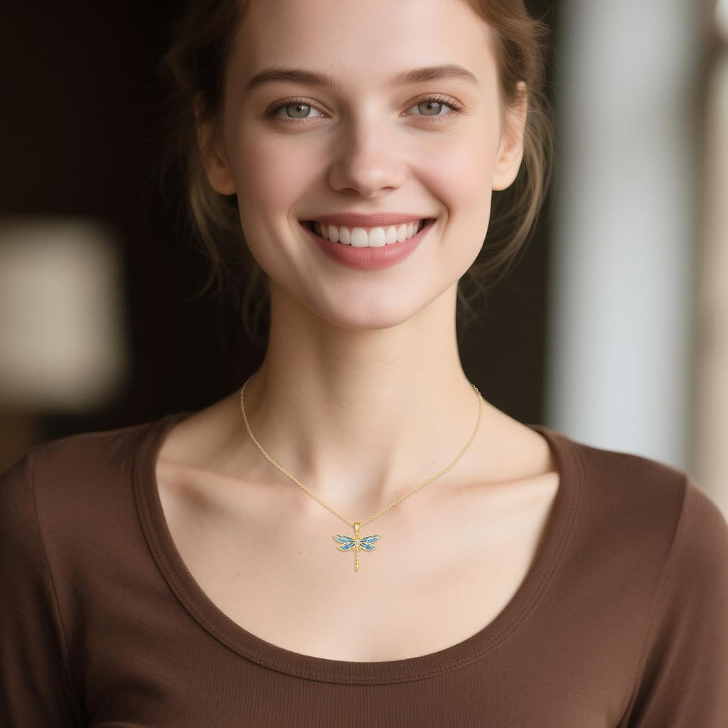 DOVRAN Real Solid Gold Birthstone Butterfly/Dragonfly/Bee/Hummingbird Necklace for Women Yellow Gold Animal Pendant for Christmas Dainty Jewelry Birthday Gifts for Mom Wife