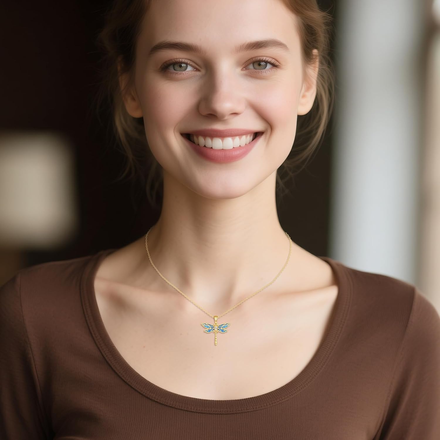DOVRAN Real Solid Gold Birthstone Butterfly/Dragonfly/Bee/Hummingbird Necklace for Women Yellow Gold Animal Pendant for Christmas Dainty Jewelry Birthday Gifts for Mom Wife