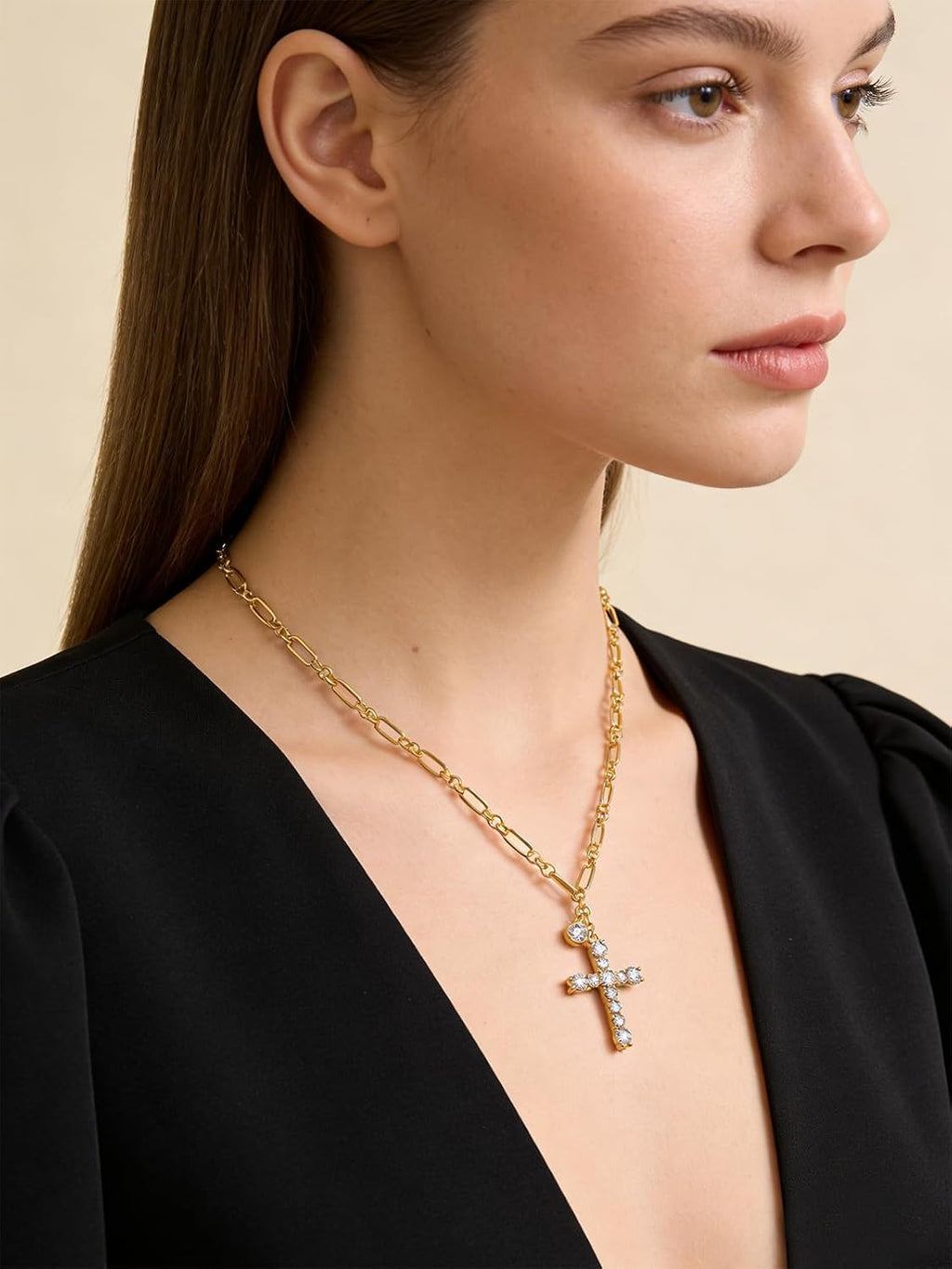 Cross Necklace for Women 14K Gold Birthstone Anniversary Birthday Gift for Wife Mom Protection Christian Jewelry Adjustable Chain