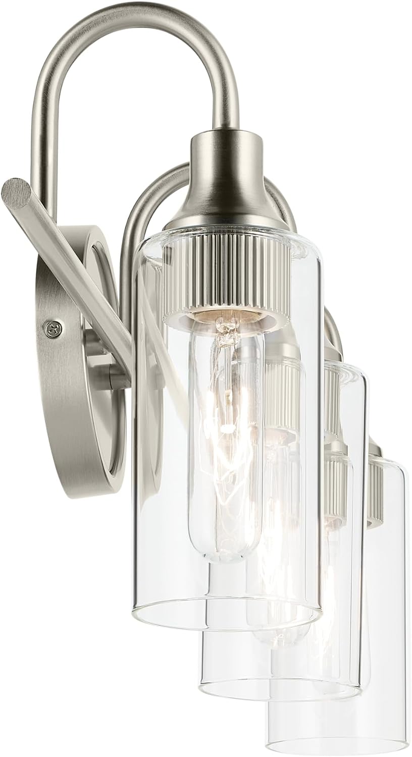 Kichler Kavi 23' 3-Light Bathroom Vanity Light Fixture with Clear Glass in Brushed Nickel, Modern Wall Mount Lighting Over Mirror for Powder Room and Bath (23' x 10'), 55211NI
