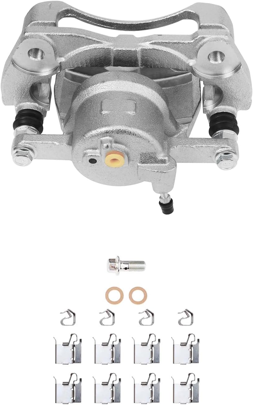 Detroit Axle - Front Drilled Rotors Brake Pads + Left Brake Caliper Replacement for Toyota Matrix Corolla Scion xD Pontiac Vibe - 5pc Set