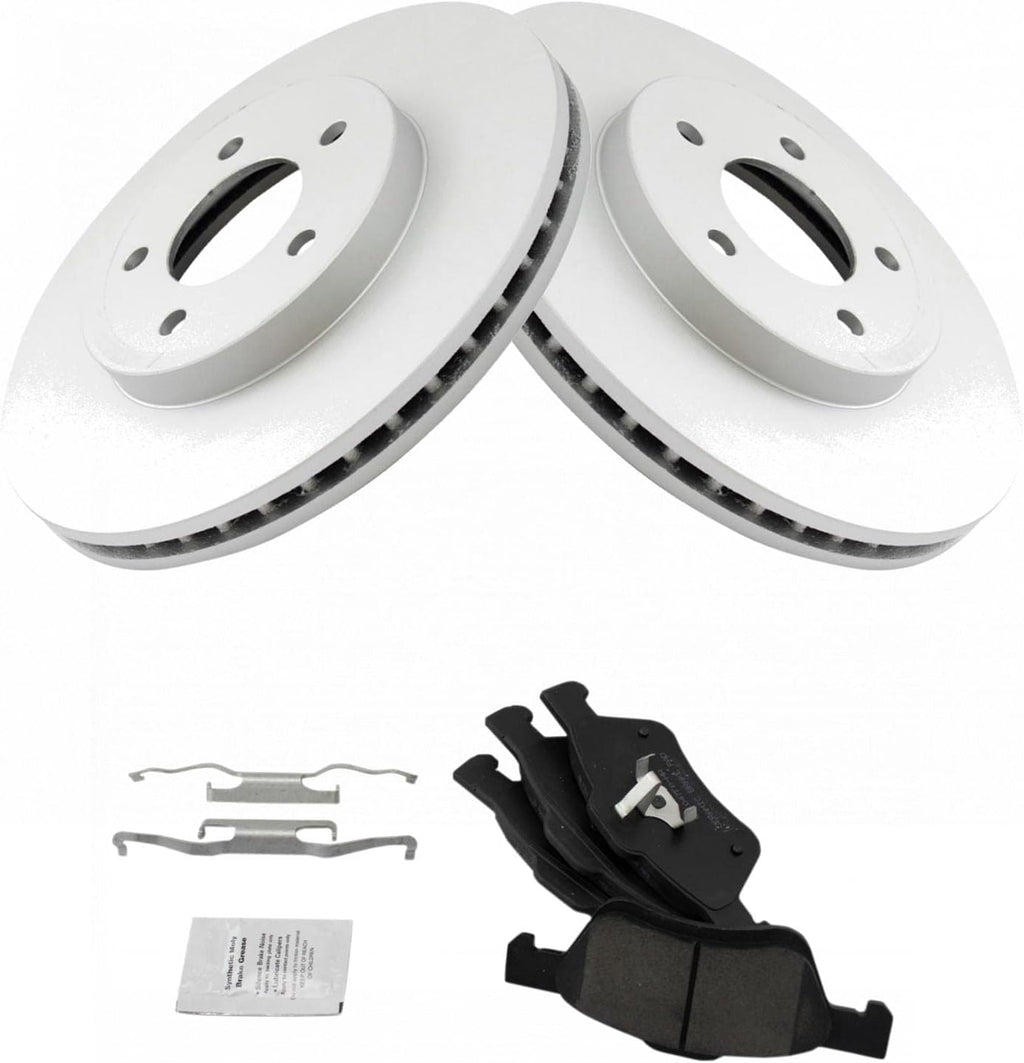 TRQ Front Brake Pad and Rotor Set Ceramic G Coated Rotors Compatible with 2011-2012 Ford Escape 2011 Mercury Mariner